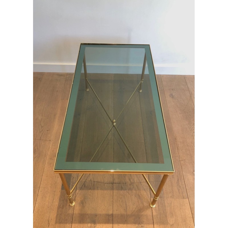 Neoclassical Gilt Metal Coffee Table with Blue Glass Shelf, in the Style of Maison Jansen, France, circa 1940