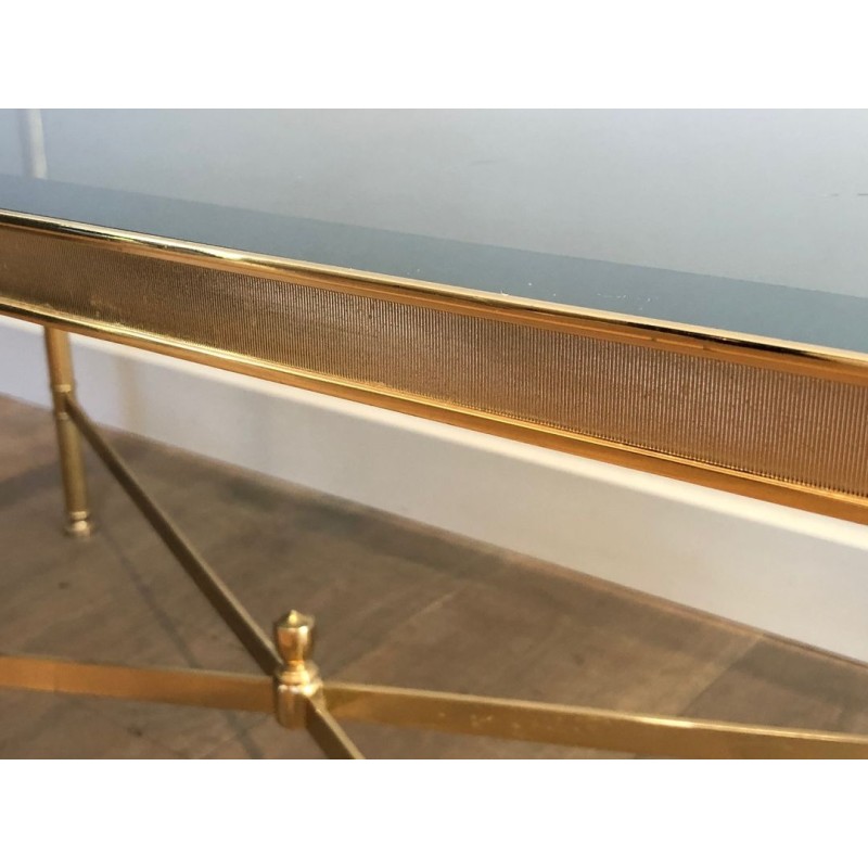 Neoclassical Gilt Metal Coffee Table with Blue Glass Shelf, in the Style of Maison Jansen, France, circa 1940