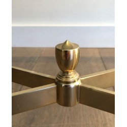 Neoclassical Gilt Metal Coffee Table with Blue Glass Shelf, in the Style of Maison Jansen, France, circa 1940