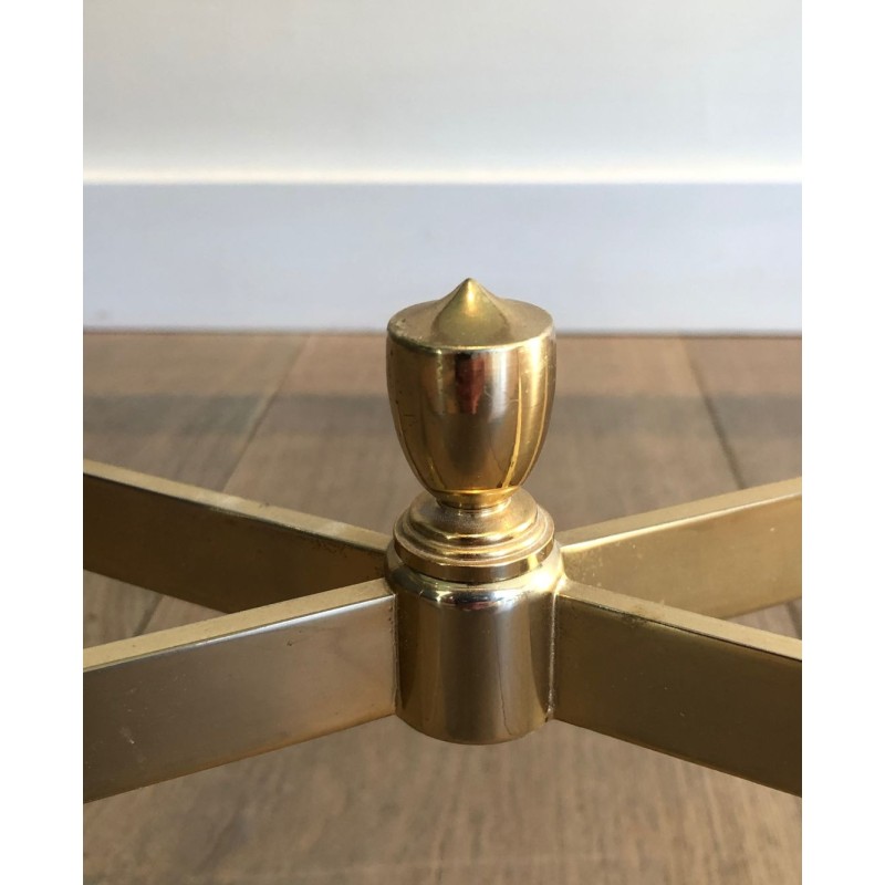 Neoclassical Gilt Metal Coffee Table with Blue Glass Shelf, in the Style of Maison Jansen, France, circa 1940