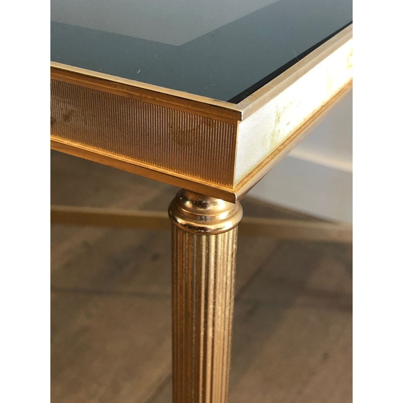Neoclassical Gilt Metal Coffee Table with Blue Glass Shelf, in the Style of Maison Jansen, France, circa 1940
