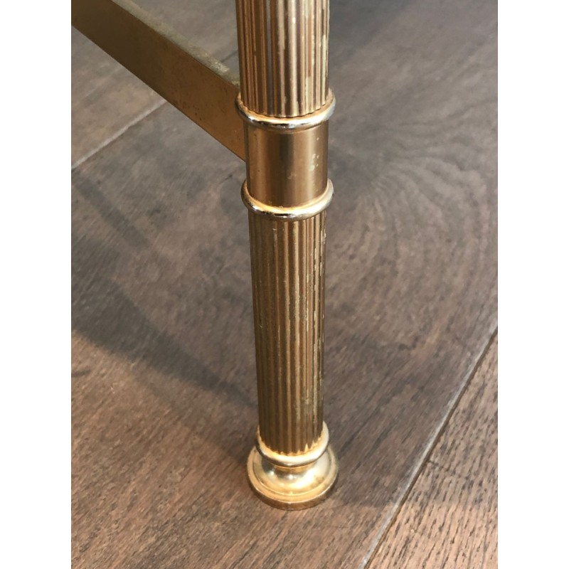 Neoclassical Gilt Metal Coffee Table with Blue Glass Shelf, in the Style of Maison Jansen, France, circa 1940