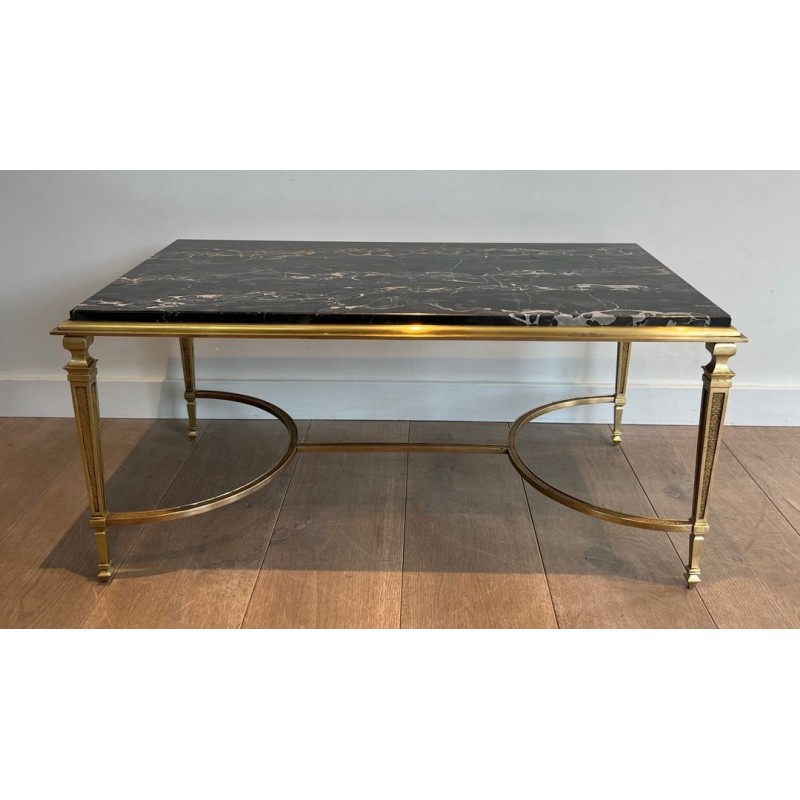 Art Déco Bronze Coffee Table with Black Portor Marble Top, in the Style of Maison Jansen, France, circa 1940