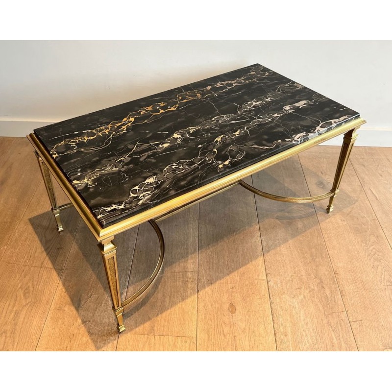Art Déco Bronze Coffee Table with Black Portor Marble Top, in the Style of Maison Jansen, France, circa 1940