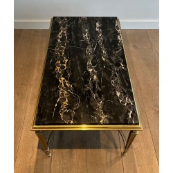 Art Déco Bronze Coffee Table with Black Portor Marble Top, in the Style of Maison Jansen, France, circa 1940