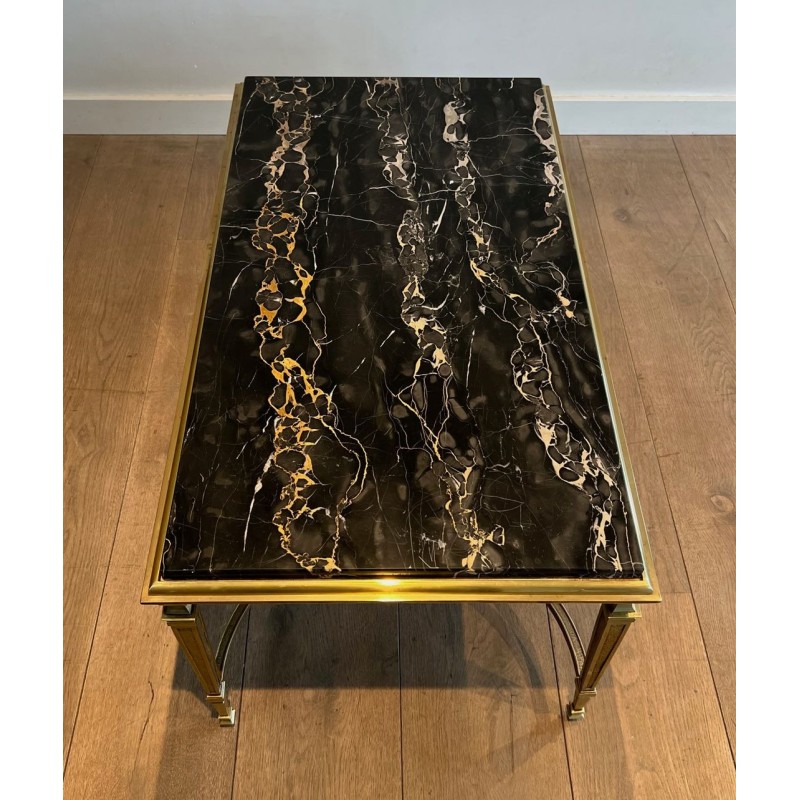 Art Déco Bronze Coffee Table with Black Portor Marble Top, in the Style of Maison Jansen, France, circa 1940