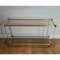 Mid-Century Lucite and Gilt Metal Console Table, French Work, France, circa 1970