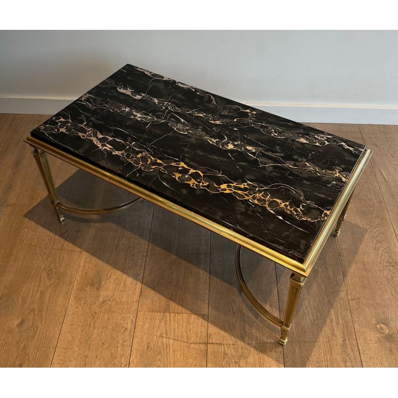 Art Déco Bronze Coffee Table with Black Portor Marble Top, in the Style of Maison Jansen, France, circa 1940