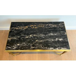 Art Déco Bronze Coffee Table with Black Portor Marble Top, in the Style of Maison Jansen, France, circa 1940