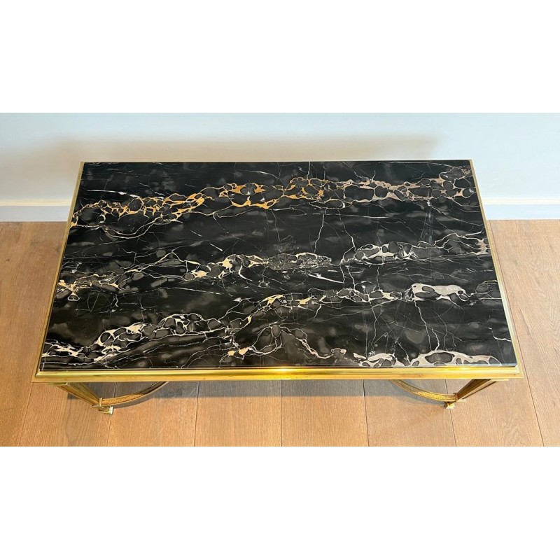 Art Déco Bronze Coffee Table with Black Portor Marble Top, in the Style of Maison Jansen, France, circa 1940