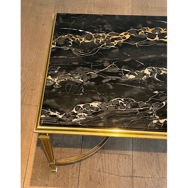 Art Déco Bronze Coffee Table with Black Portor Marble Top, in the Style of Maison Jansen, France, circa 1940