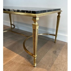 Art Déco Bronze Coffee Table with Black Portor Marble Top, in the Style of Maison Jansen, France, circa 1940