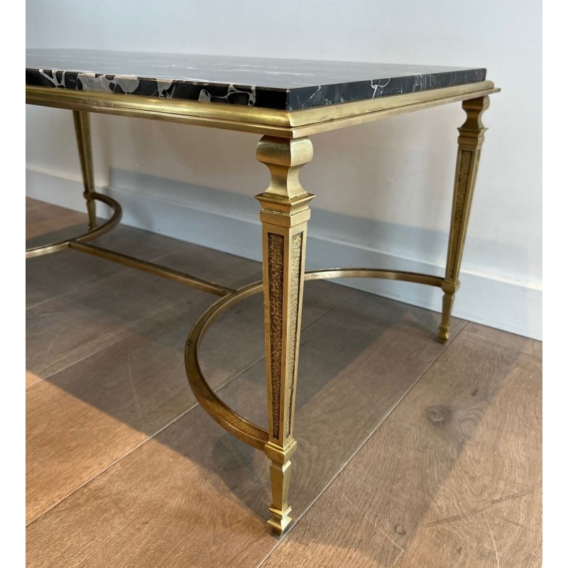 Art Déco Bronze Coffee Table with Black Portor Marble Top, in the Style of Maison Jansen, France, circa 1940