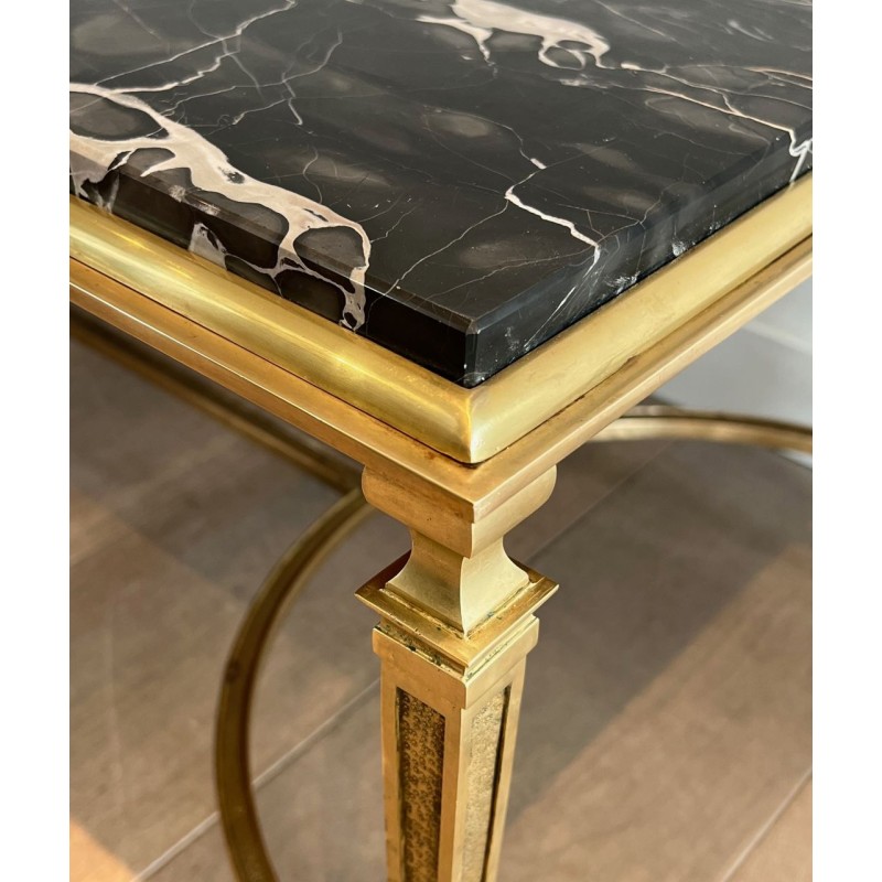 Art Déco Bronze Coffee Table with Black Portor Marble Top, in the Style of Maison Jansen, France, circa 1940