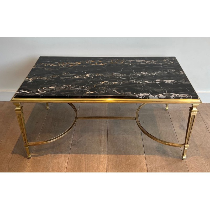 Art Déco Bronze Coffee Table with Black Portor Marble Top, in the Style of Maison Jansen, France, circa 1940