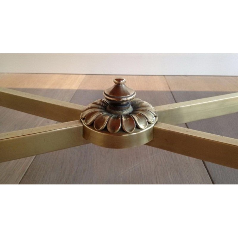 Art Déco Brass Coffee Table with Black Lacquered Glass Top, Maison Jansen, France, circa 1940
