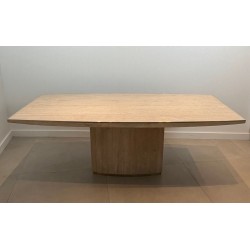 Barrel-Shaped Travertine and Brass Dining Table, Willy Rizzo, Italy, circa 1970
