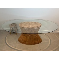 Wheat-Sheaf Dining Table with Oval Glass Top, Elinor McGuire, United States, circa 1975