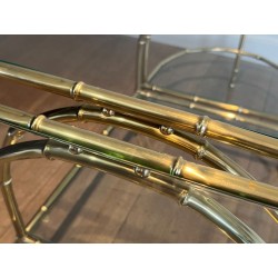 Art Déco Faux-Bamboo Brass Tripartite Coffee Table with Glass Tops, in the Style of Maison Baguès, France, circa 1940