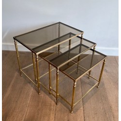 Neoclassical Brass Nesting Tables, Maison Ramsay, France, circa 1935