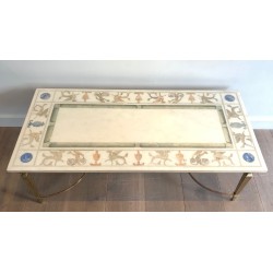 Neoclassical Bronze and Brass Coffee Table with Marble Top, France, circa 1935