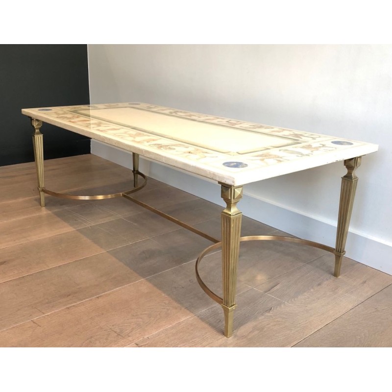 Neoclassical Bronze and Brass Coffee Table with Marble Top, France, circa 1935