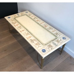 Neoclassical Bronze and Brass Coffee Table with Marble Top, France, circa 1935
