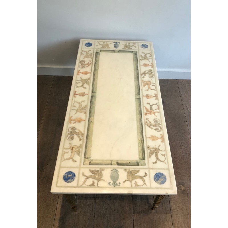 Neoclassical Bronze and Brass Coffee Table with Marble Top, France, circa 1935