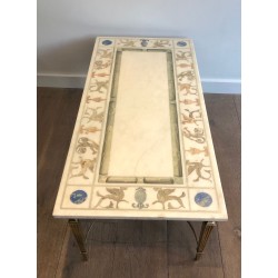 Neoclassical Bronze and Brass Coffee Table with Marble Top, France, circa 1935