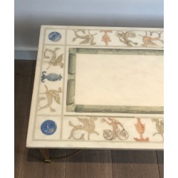 Neoclassical Bronze and Brass Coffee Table with Marble Top, France, circa 1935