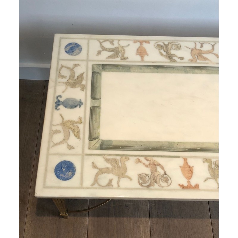 Neoclassical Bronze and Brass Coffee Table with Marble Top, France, circa 1935