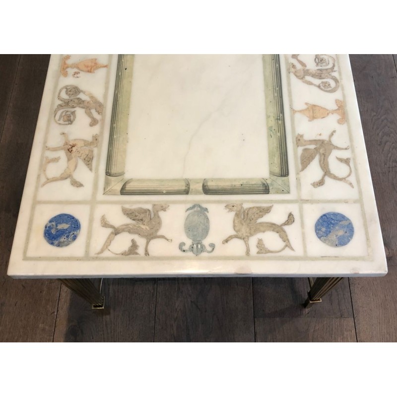 Neoclassical Bronze and Brass Coffee Table with Marble Top, France, circa 1935