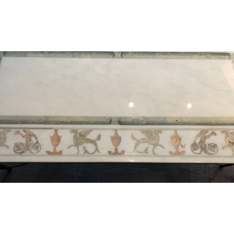 Neoclassical Bronze and Brass Coffee Table with Marble Top, France, circa 1935