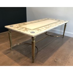 Neoclassical Bronze and Brass Coffee Table with Marble Top, France, circa 1935