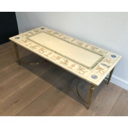 Neoclassical Bronze and Brass Coffee Table with Marble Top, France, circa 1935