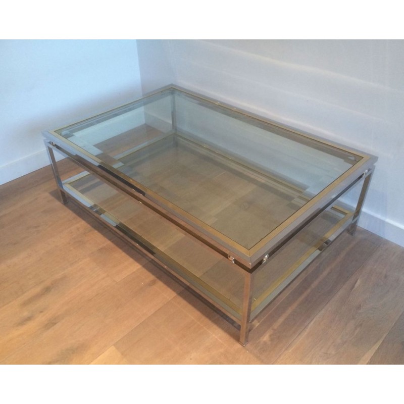 Two-Tier Chrome & Brass Ball Coffee Table with Glass Shelves, French Work circa 1970