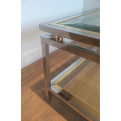Two-Tier Chrome & Brass Ball Coffee Table with Glass Shelves, French Work circa 1970