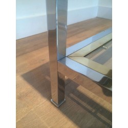 Two-Tier Chrome & Brass Ball Coffee Table with Glass Shelves, French Work circa 1970