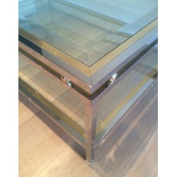 Two-Tier Chrome & Brass Ball Coffee Table with Glass Shelves, French Work circa 1970