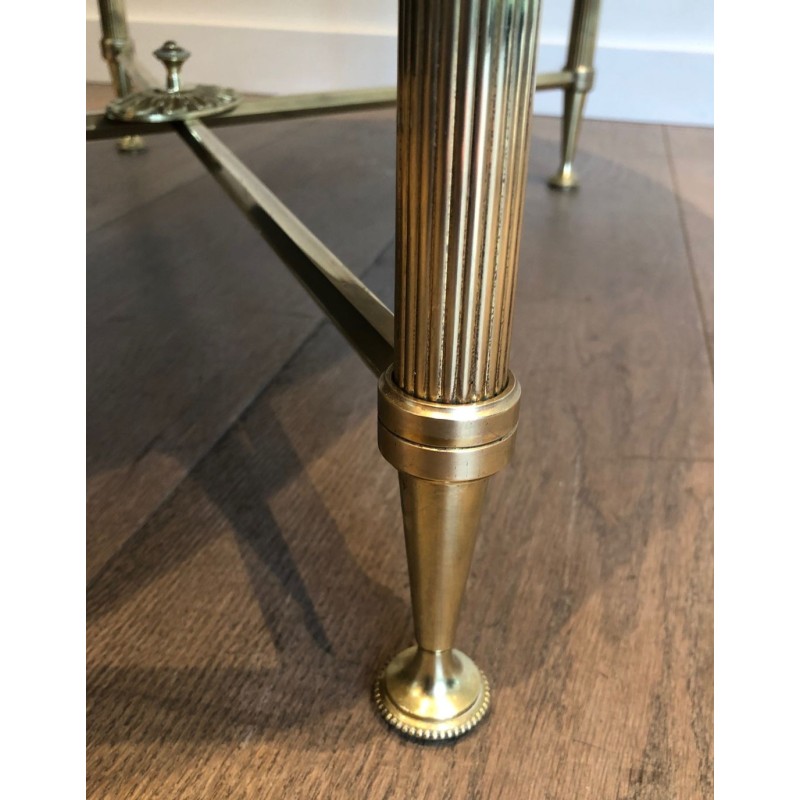 Neoclassical Oval Coffee Table in Brass with Carrara White Marble Top, Maison Jansen, circa 1940