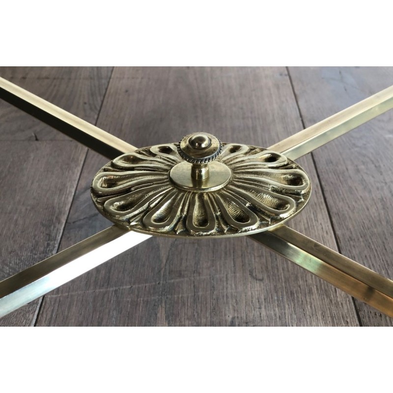 Neoclassical Oval Coffee Table in Brass with Carrara White Marble Top, Maison Jansen, circa 1940