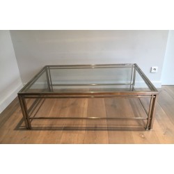 Modernist Chrome & Glass Coffee Table with Triple-Bar Legs, French Work circa 1970