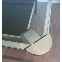 Large Two-Tier Chrome Coffee Table, Clear & Black Glass Shelves, French Work circa 1970