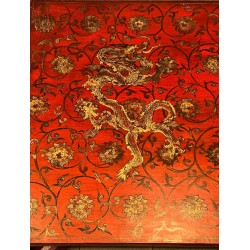 Large Red Lacquered Coffee Table with Polychrome & Gold Chinoiserie Decoration, France c.1970