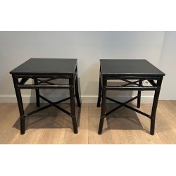 Pair of Black Lacquered Faux-Bamboo Side Tables, Gasparucci Italo, Italy circa 1970