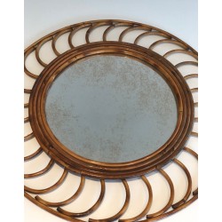 Round Rattan Mirror with Arched Loop Frame, France circa 1970