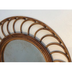 Round Rattan Mirror with Arched Loop Frame, France circa 1970