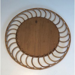 Round Rattan Mirror with Arched Loop Frame, France circa 1970