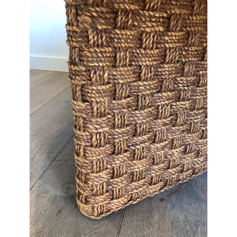 Large Round Rope & Wood Coffee Table, in the Style of Audoux-Minet, France c.1970