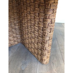 Large Round Rope & Wood Coffee Table, in the Style of Audoux-Minet, France c.1970